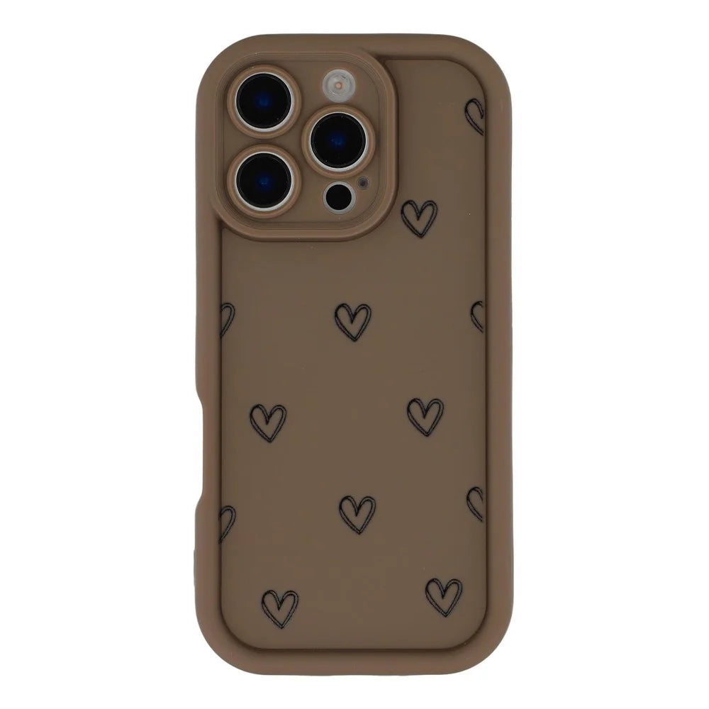 For iPhone 16 Pro Max Phone Case Heart Pattern TPU Shockproof Protective Cover - Brown - 3