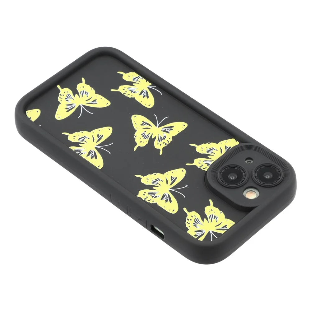 For iPhone 14 Case Butterfly Print TPU Shockproof Phone Back Cover - Yellow - 4