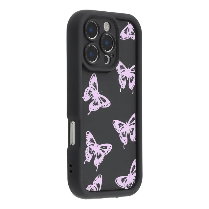For iPhone 16 Pro Max Case Butterfly Print TPU Shockproof Phone Back Cover - Pink - 1