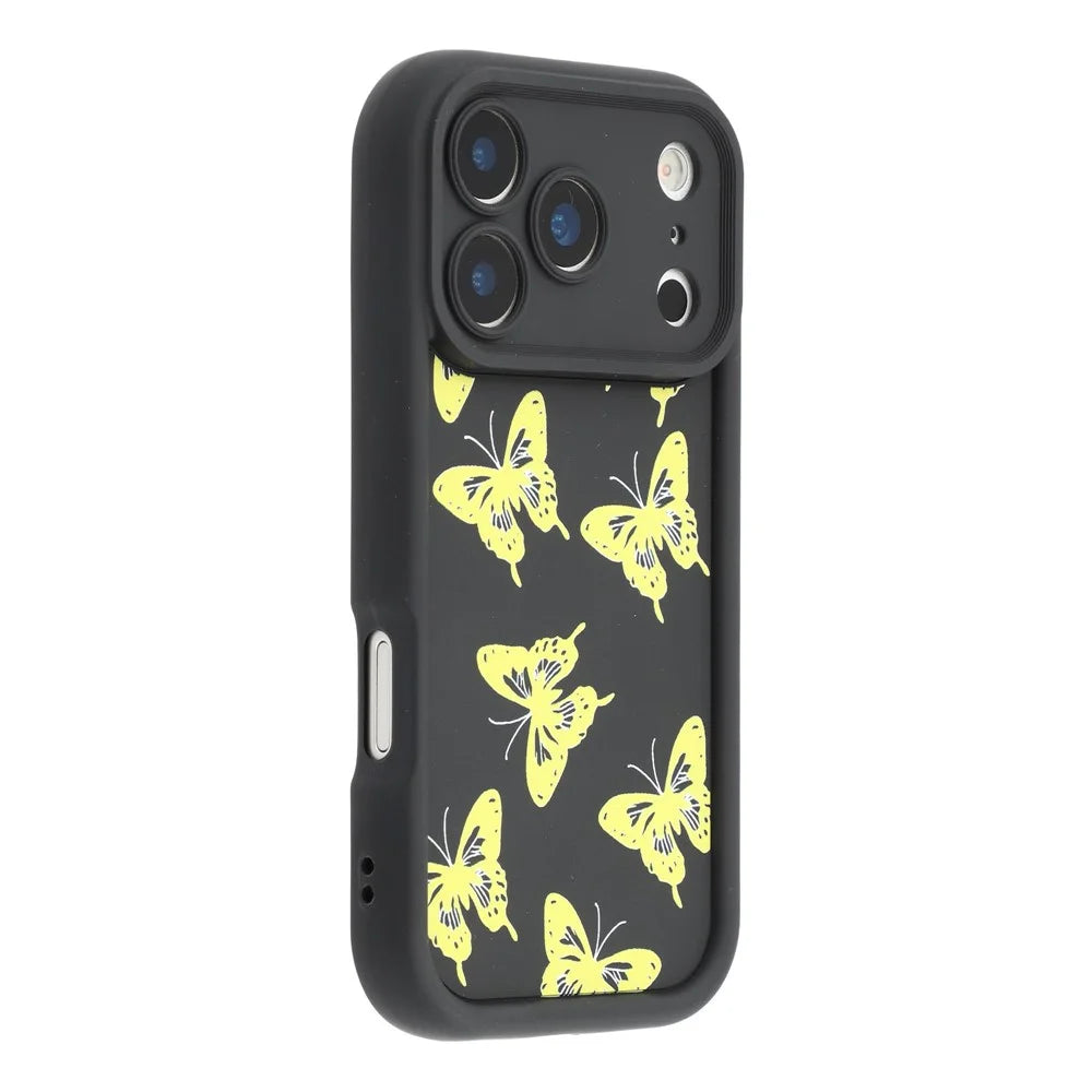 For iPhone 17 Pro Case Butterfly Print TPU Shockproof Phone Back Cover - Yellow - 1