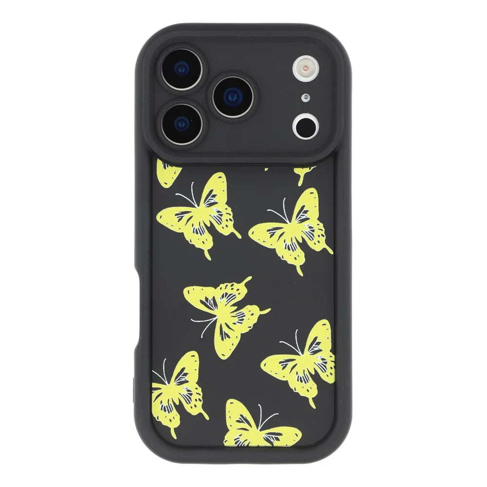 For iPhone 17 Pro Max Case Butterfly Print TPU Shockproof Phone Back Cover - Yellow - 3