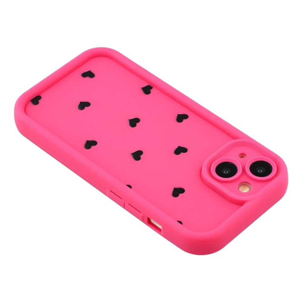 For iPhone 14 Case Heart Pattern TPU Phone Cover with Stepped Edge - Rose - 5