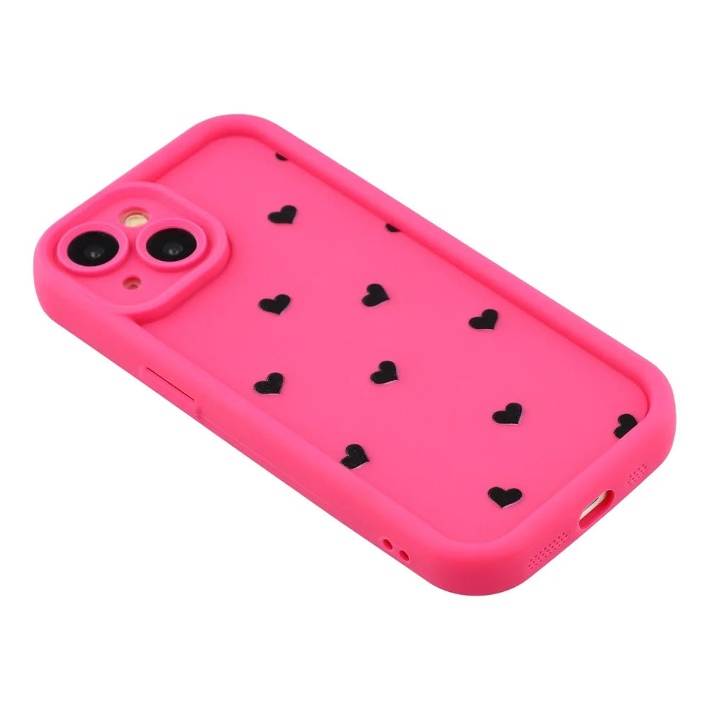 For iPhone 14 Plus Case Heart Pattern TPU Phone Cover with Stepped Edge - Rose - 4