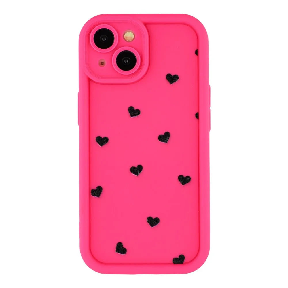 For iPhone 15 Case Heart Pattern TPU Phone Cover with Stepped Edge - Rose - 3