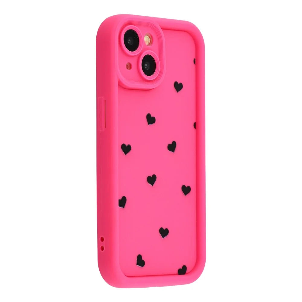 For iPhone 15 Plus Case Heart Pattern TPU Phone Cover with Stepped Edge - Rose - 1