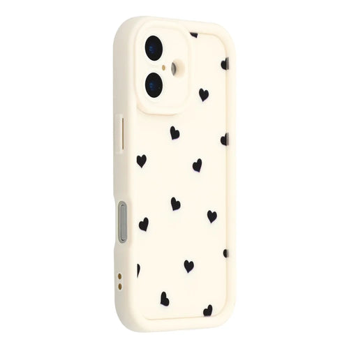 For iPhone 16 Plus Case Heart Pattern TPU Phone Cover with Stepped Edge - White - 1