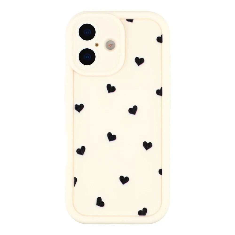 For iPhone 16 Plus Case Heart Pattern TPU Phone Cover with Stepped Edge - White - 3