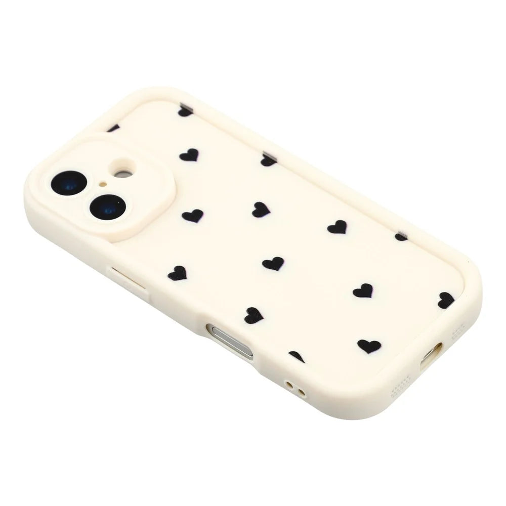 For iPhone 16 Plus Case Heart Pattern TPU Phone Cover with Stepped Edge - White - 4