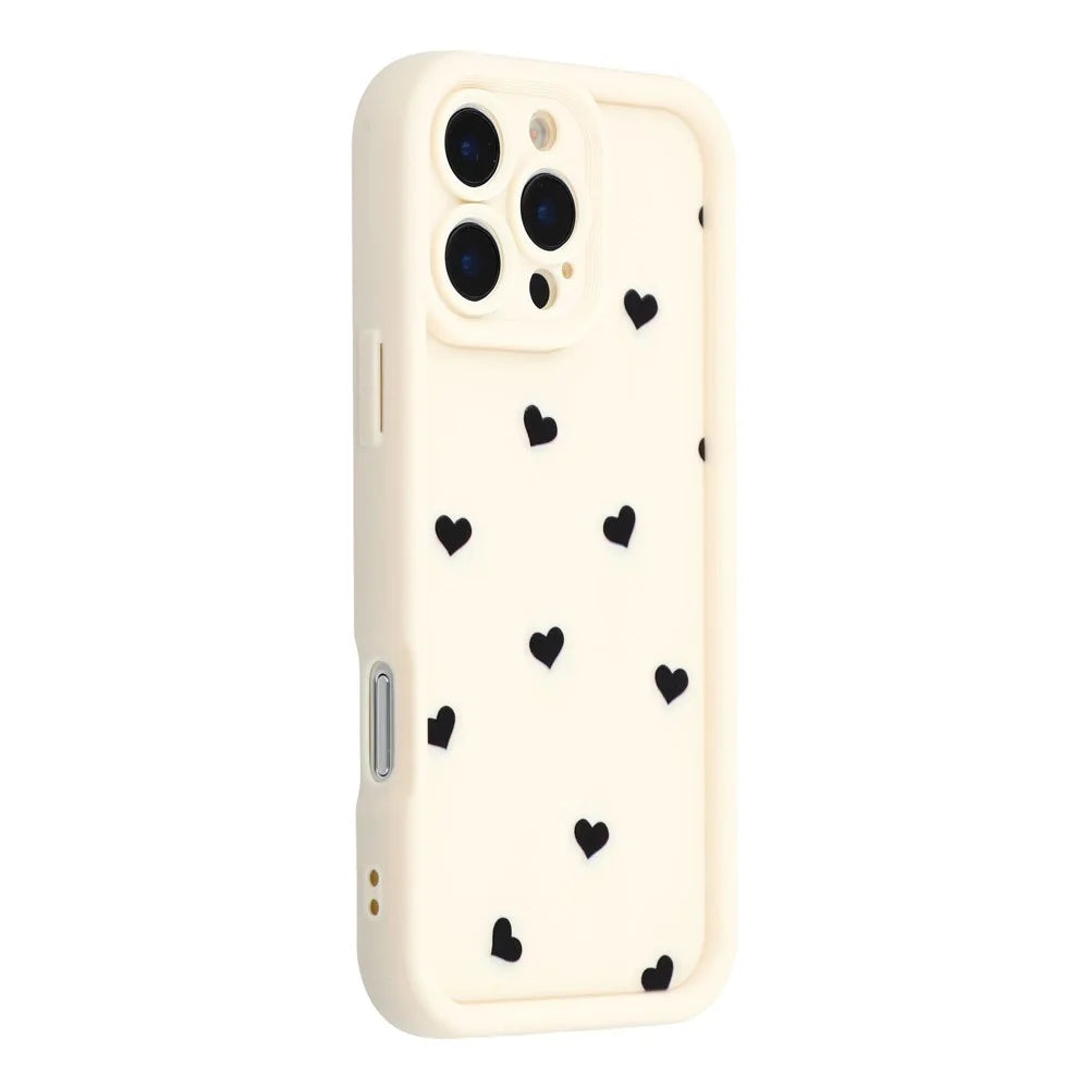 For iPhone 16 Pro Case Heart Pattern TPU Phone Cover with Stepped Edge - White - 1
