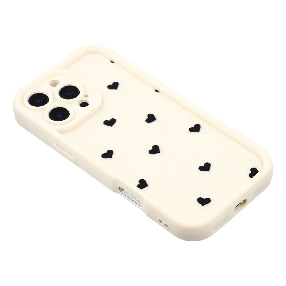 For iPhone 16 Pro Case Heart Pattern TPU Phone Cover with Stepped Edge - White - 4