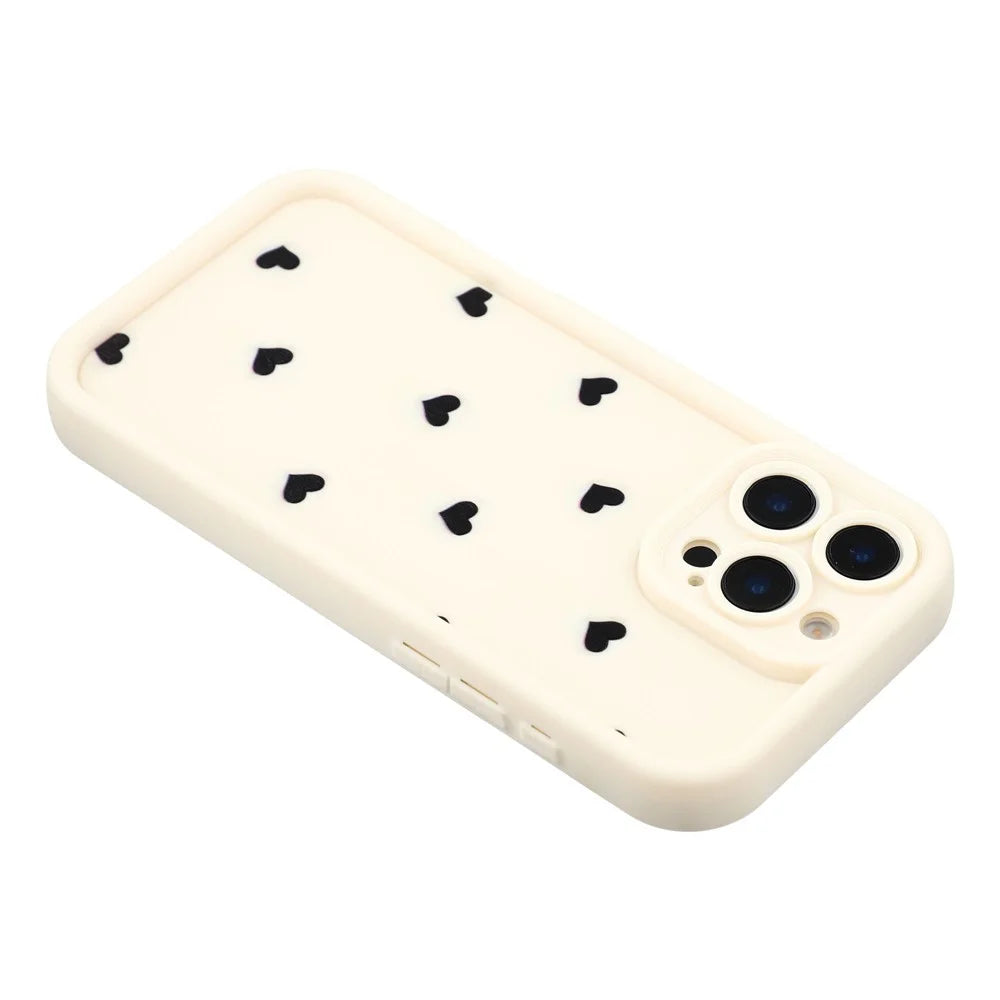 For iPhone 16 Pro Case Heart Pattern TPU Phone Cover with Stepped Edge - White - 5