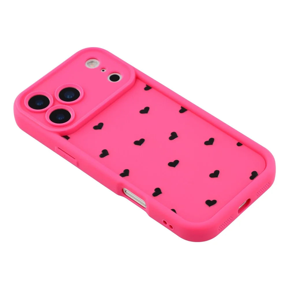 For iPhone 17 Pro Case Heart Pattern TPU Phone Cover with Stepped Edge - Rose - 4