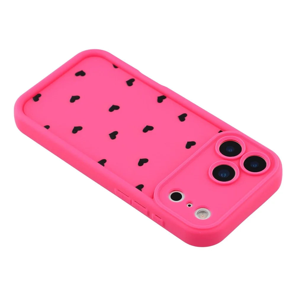 For iPhone 17 Pro Case Heart Pattern TPU Phone Cover with Stepped Edge - Rose - 5