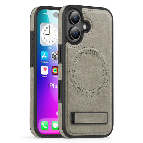 For iPhone 17 Case Compatible with MagSafe with Folded Kickstand PC Silicone Leather Phone Back Cover - Titanium Grey - 1