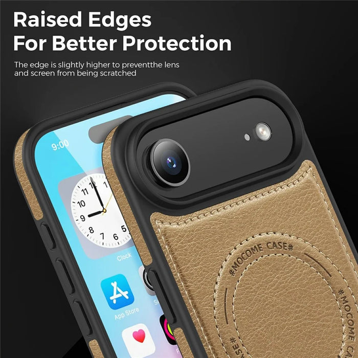 For iPhone Air Case Compatible with MagSafe with Folded Kickstand PC Silicone Leather Phone Back Cover - Desert Gold - 6