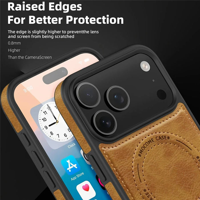 For iPhone 17 Pro Max Case Compatible with MagSafe with Folded Kickstand PC Silicone Leather Phone Back Cover - Brown - 6