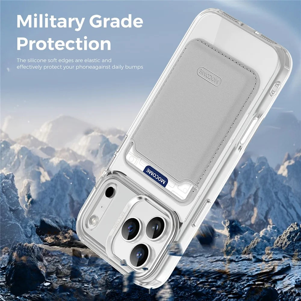 For iPhone 17 Pro Magnetic Case Compatible with MagSafe TPU + PC Phone Cover with Card Bag - Transparent - 5