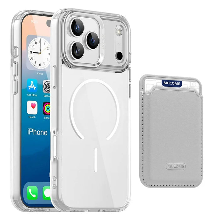 For iPhone 17 Pro Max Magnetic Case Compatible with MagSafe TPU + PC Phone Cover with Card Bag - Transparent - 1