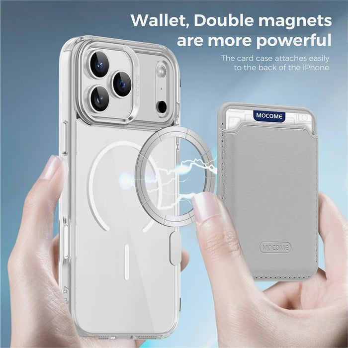 For iPhone 17 Pro Max Magnetic Case Compatible with MagSafe TPU + PC Phone Cover with Card Bag - Transparent - 4