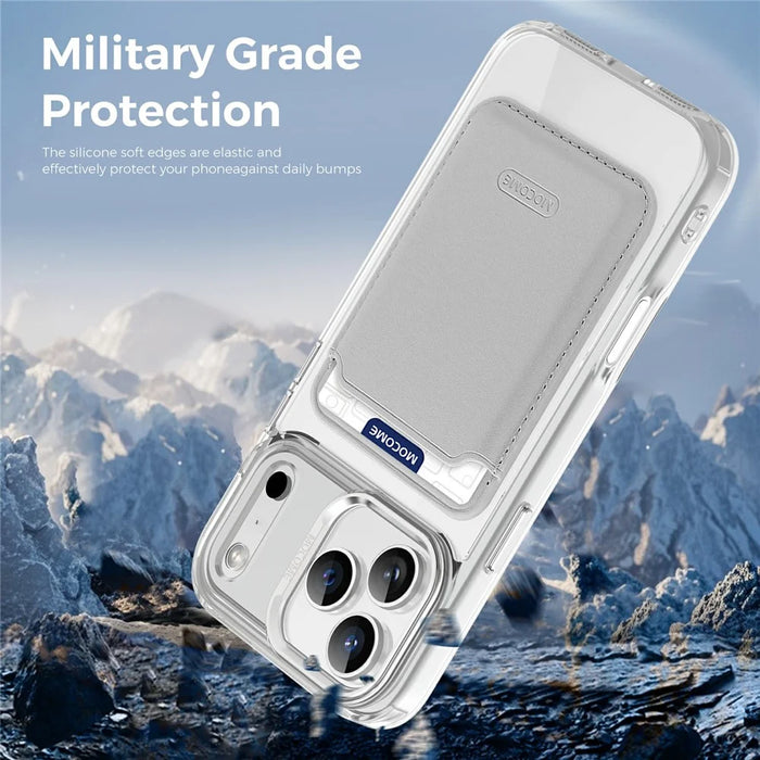 For iPhone 17 Pro Max Magnetic Case Compatible with MagSafe TPU + PC Phone Cover with Card Bag - Transparent - 5