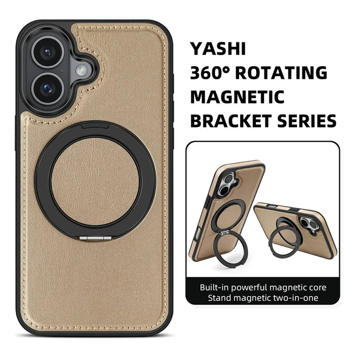 For iPhone 17 Case with Ring Kickstand Compatible with MagSafe PU Leather Back Cover - Desert Gold - 3