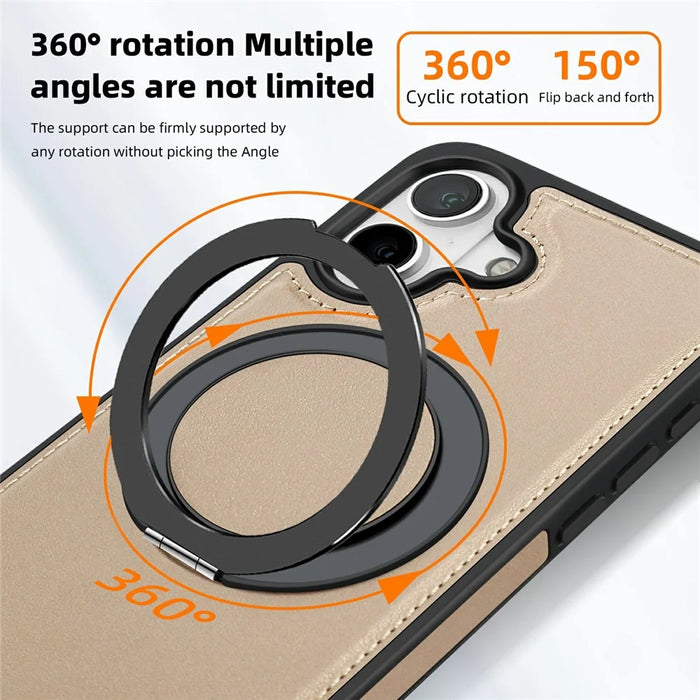For iPhone 17 Case with Ring Kickstand Compatible with MagSafe PU Leather Back Cover - Desert Gold - 5