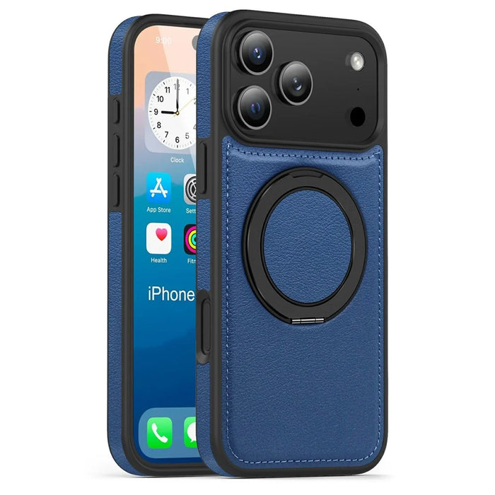 For iPhone 17 Pro Case with Ring Kickstand Compatible with MagSafe PU Leather Back Cover - Sapphire - 2
