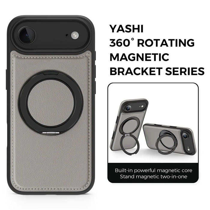 For iPhone Air Case with Ring Kickstand Compatible with MagSafe PU Leather Back Cover - Titanium Grey - 3