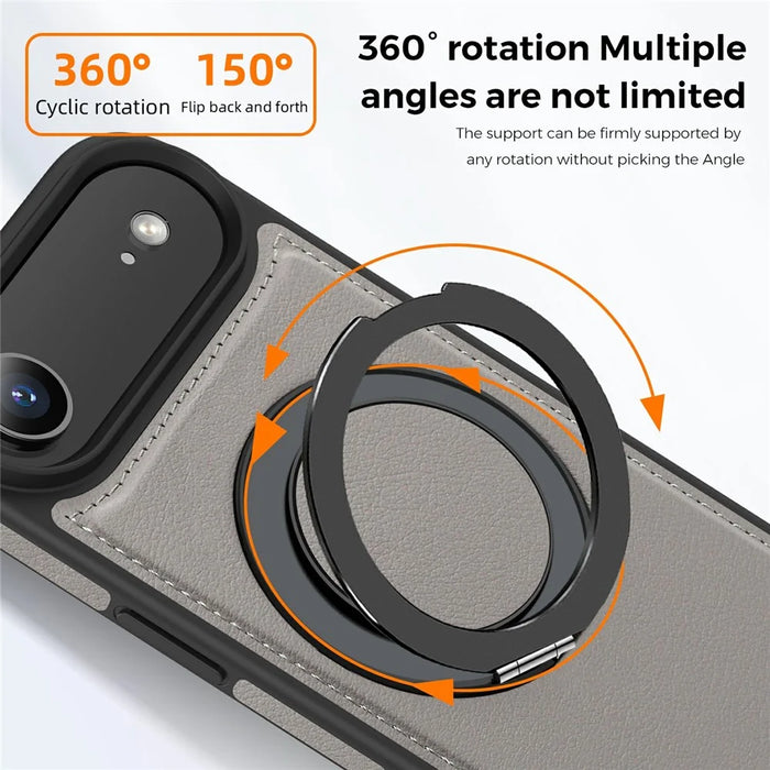 For iPhone Air Case with Ring Kickstand Compatible with MagSafe PU Leather Back Cover - Titanium Grey - 4