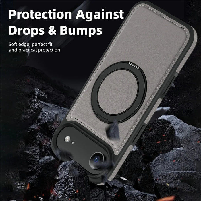 For iPhone Air Case with Ring Kickstand Compatible with MagSafe PU Leather Back Cover - Titanium Grey - 6