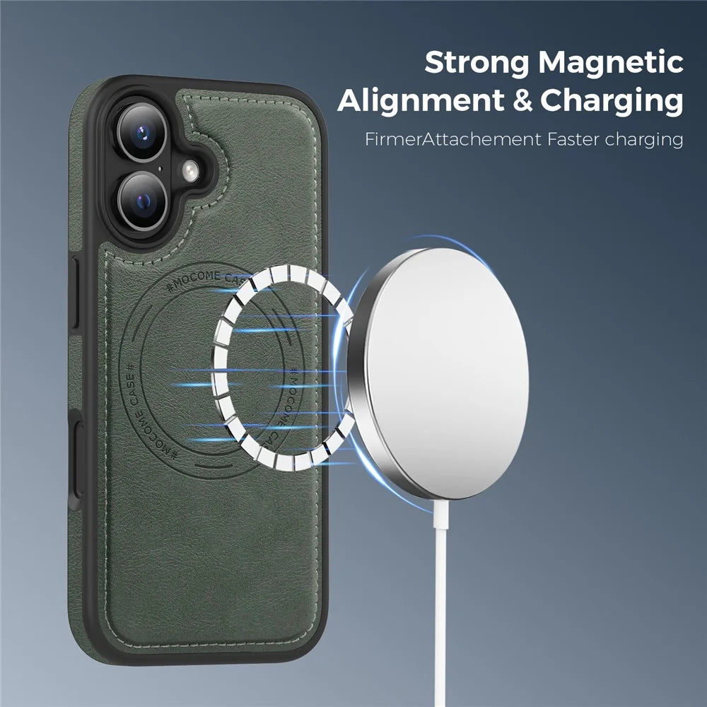For iPhone 17 Case Compatible with MagSafe Leather Back Phone Cover - Blackish Green - 2