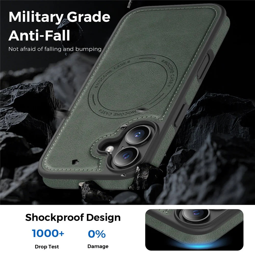 For iPhone 17 Case Compatible with MagSafe Leather Back Phone Cover - Blackish Green - 3