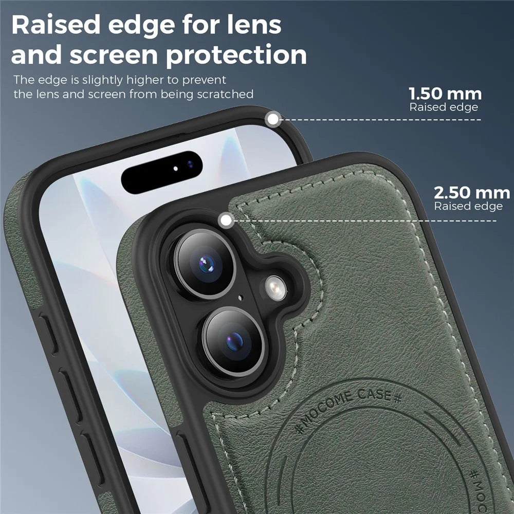 For iPhone 17 Case Compatible with MagSafe Leather Back Phone Cover - Blackish Green - 4
