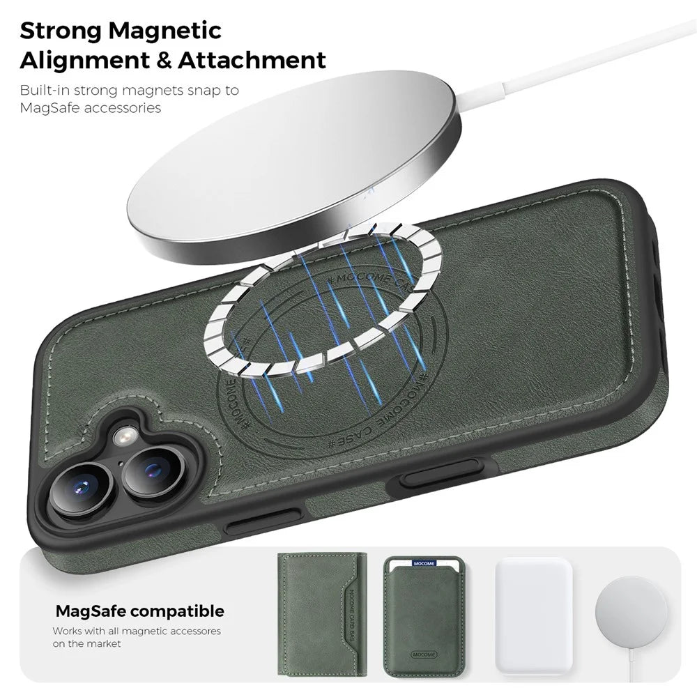 For iPhone 17 Case Compatible with MagSafe Leather Back Phone Cover - Blackish Green - 5