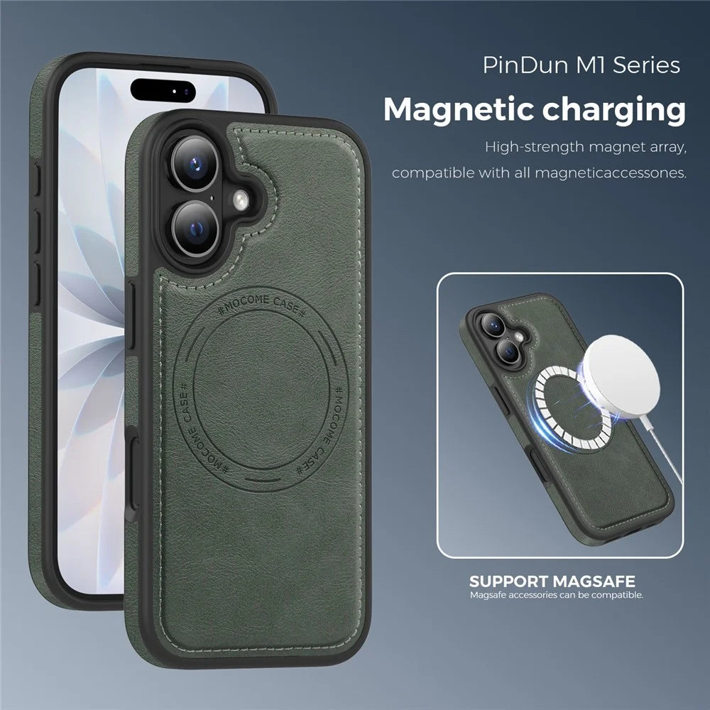 For iPhone 17 Case Compatible with MagSafe Leather Back Phone Cover - Blackish Green - 7