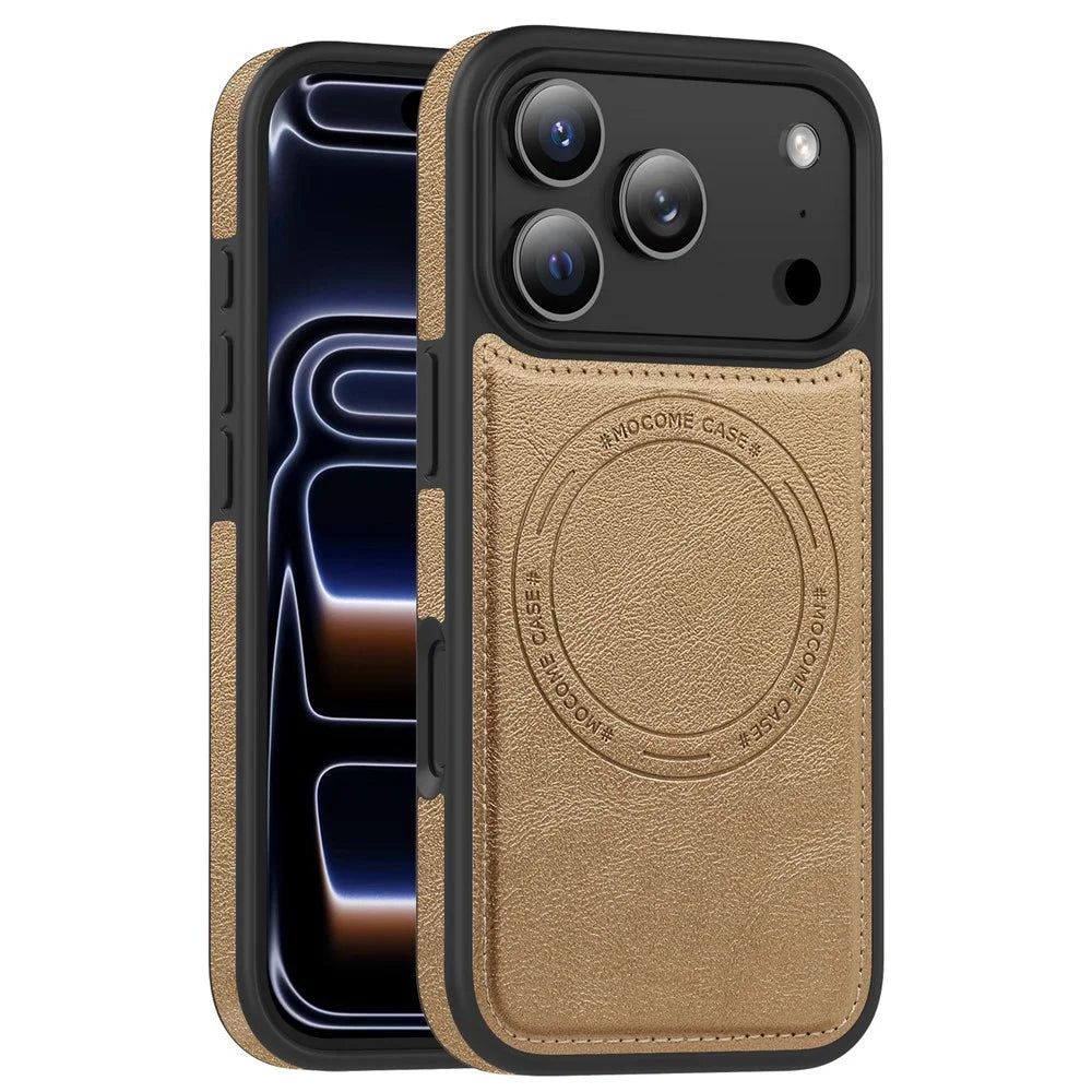 For iPhone 17 Pro Case Compatible with MagSafe Leather Back Phone Cover - Desert Gold - 1