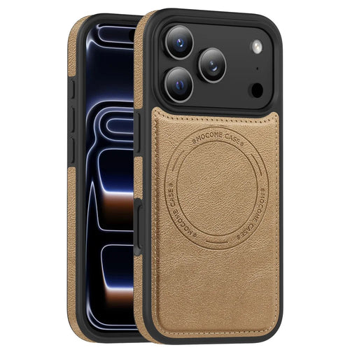For iPhone 17 Pro Case Compatible with MagSafe Leather Back Phone Cover - Desert Gold - 1