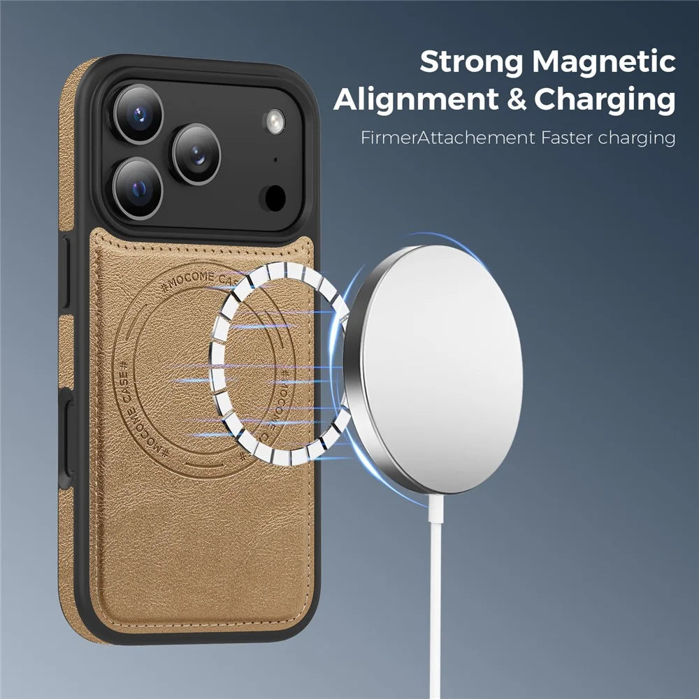 For iPhone 17 Pro Case Compatible with MagSafe Leather Back Phone Cover - Desert Gold - 2