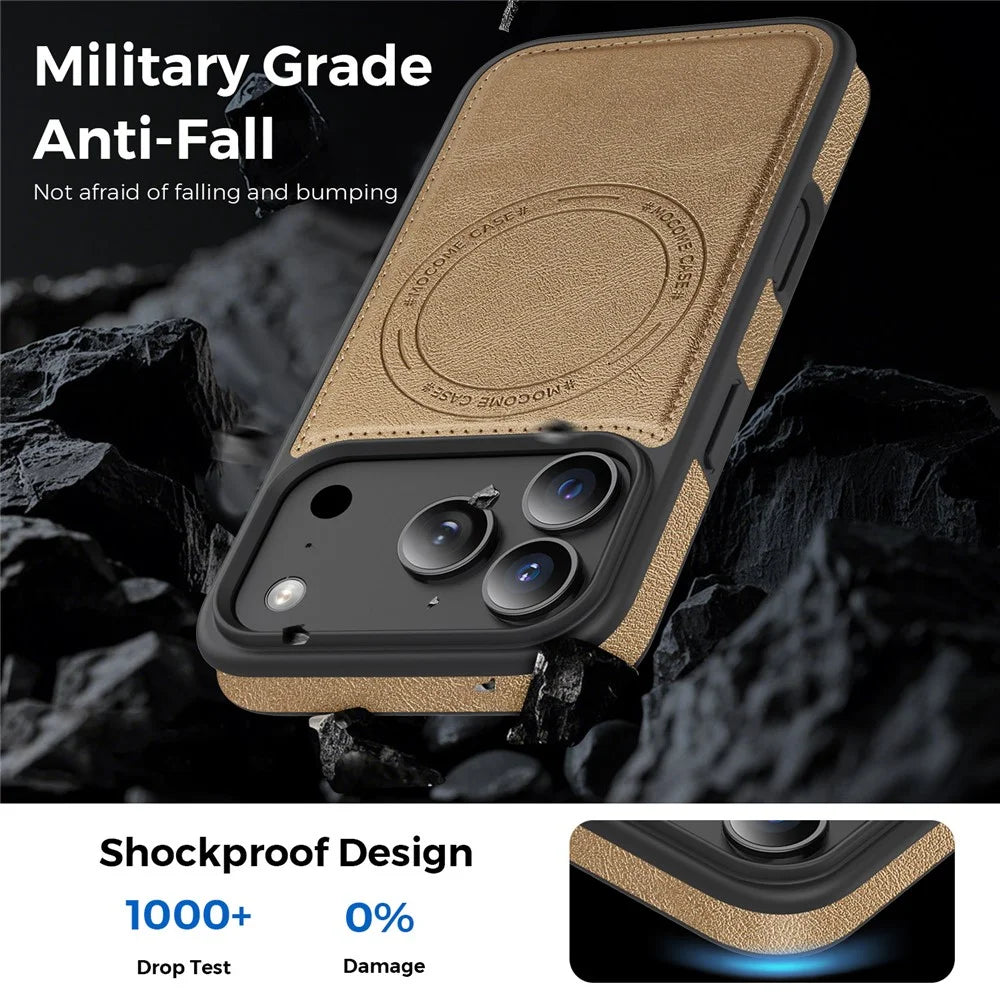 For iPhone 17 Pro Case Compatible with MagSafe Leather Back Phone Cover - Desert Gold - 3