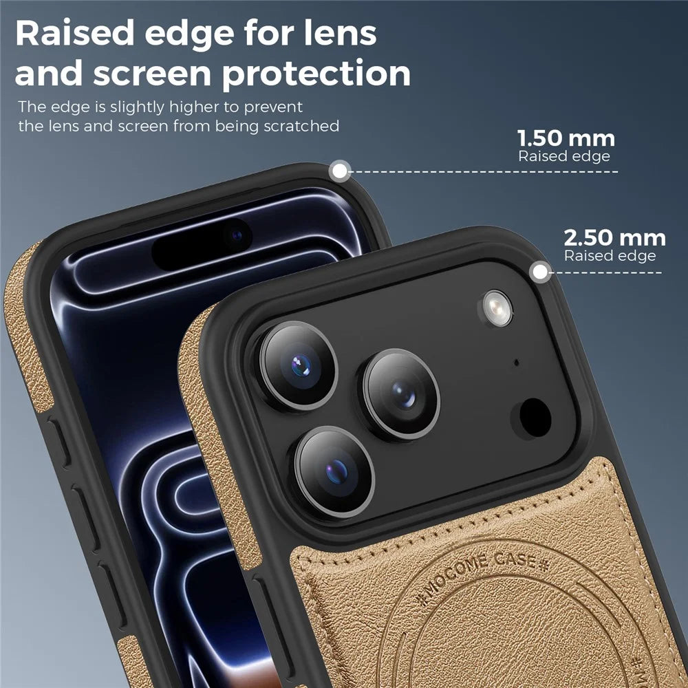 For iPhone 17 Pro Case Compatible with MagSafe Leather Back Phone Cover - Desert Gold - 4