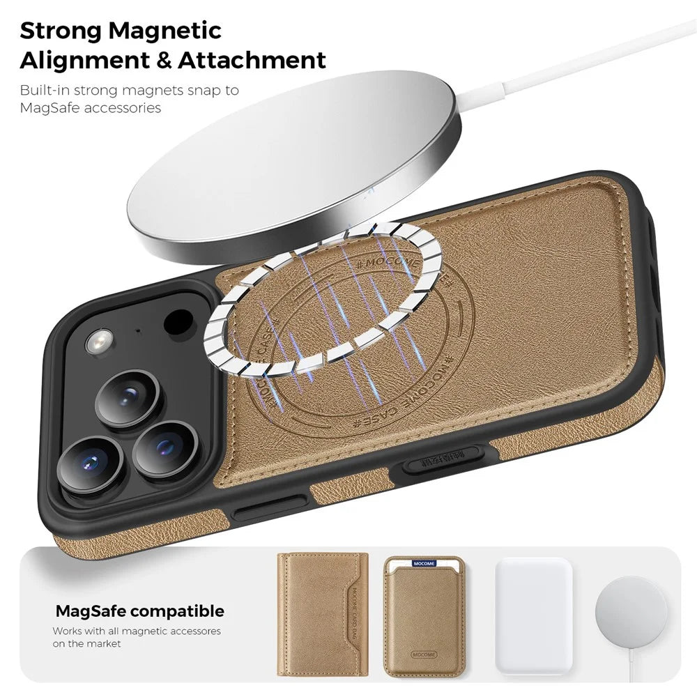 For iPhone 17 Pro Case Compatible with MagSafe Leather Back Phone Cover - Desert Gold - 5