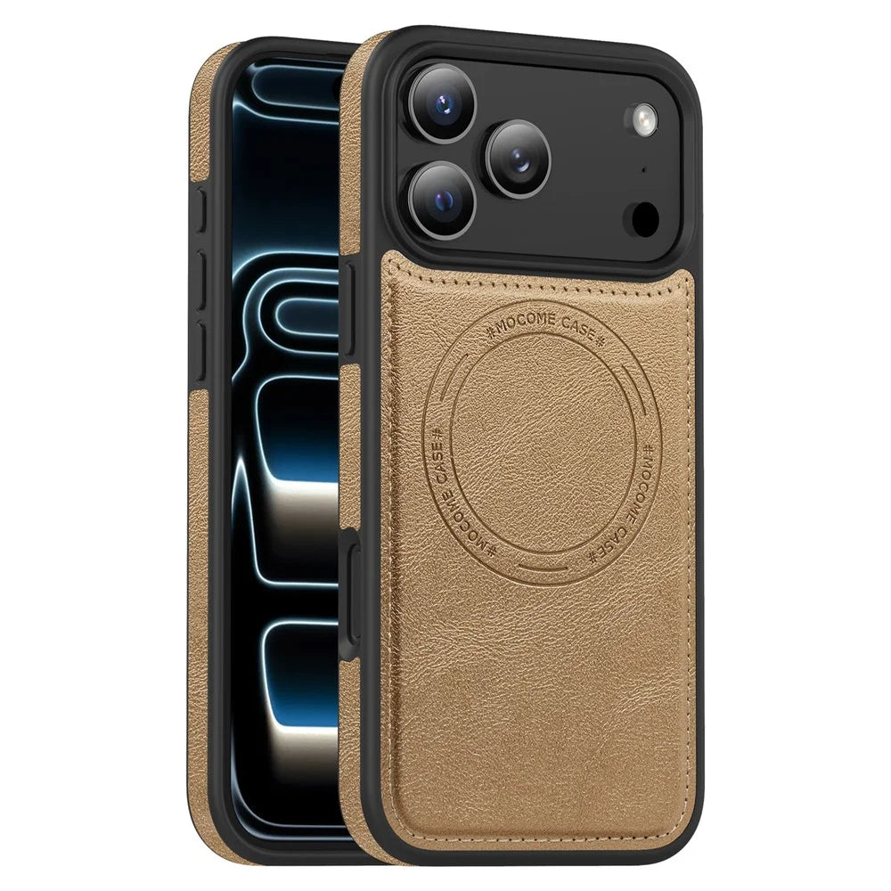 For iPhone 17 Pro Max Case Compatible with MagSafe Leather Back Phone Cover - Desert Gold - 1