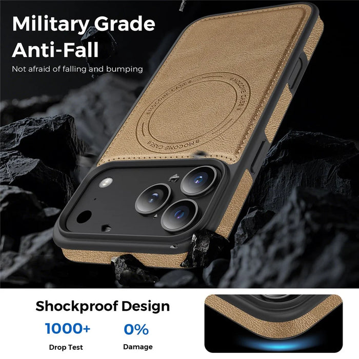For iPhone 17 Pro Max Case Compatible with MagSafe Leather Back Phone Cover - Desert Gold - 3