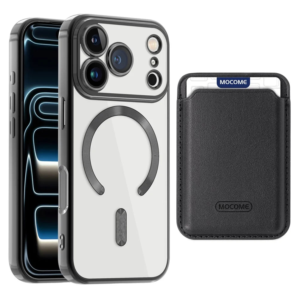 For iPhone 17 Pro Case Compatible with MagSafe TPU + PC Mobile Cover with Card Bag - Black - 1