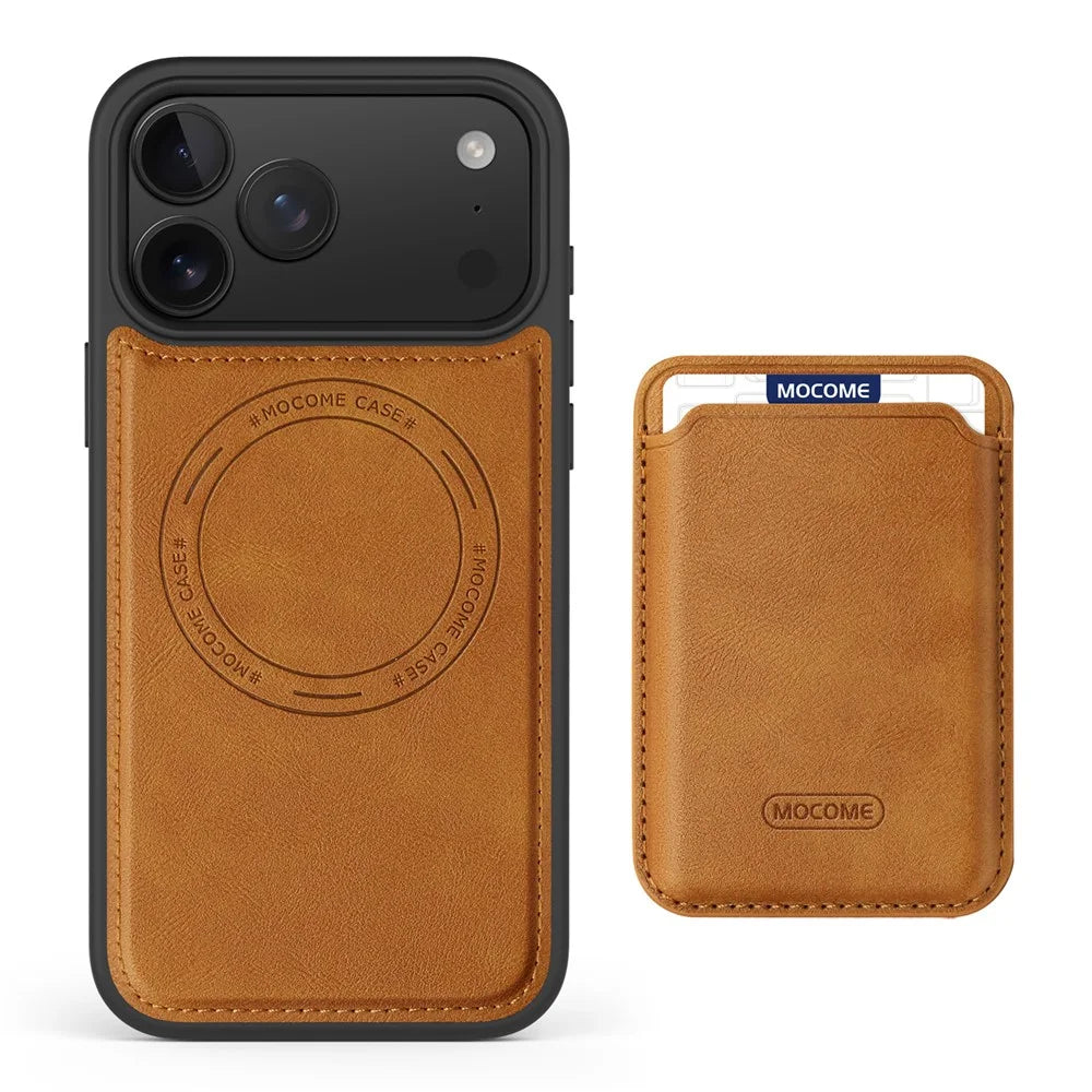 For iPhone 17 Pro Magnetic Case with Detachable Card Holder TPU + PU Leather Phone Back Cover - Brown - 2