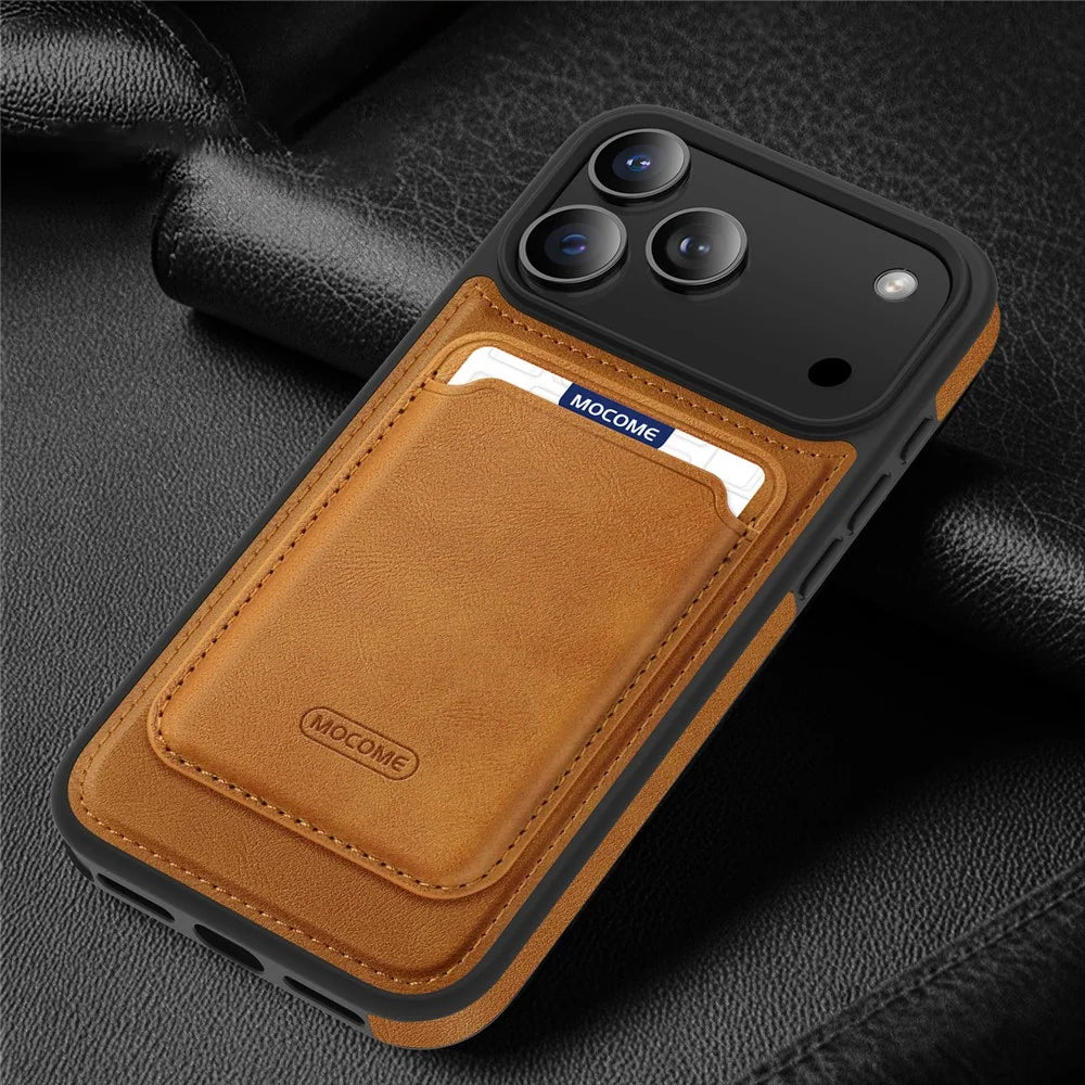 For iPhone 17 Pro Magnetic Case with Detachable Card Holder TPU + PU Leather Phone Back Cover - Brown - 3