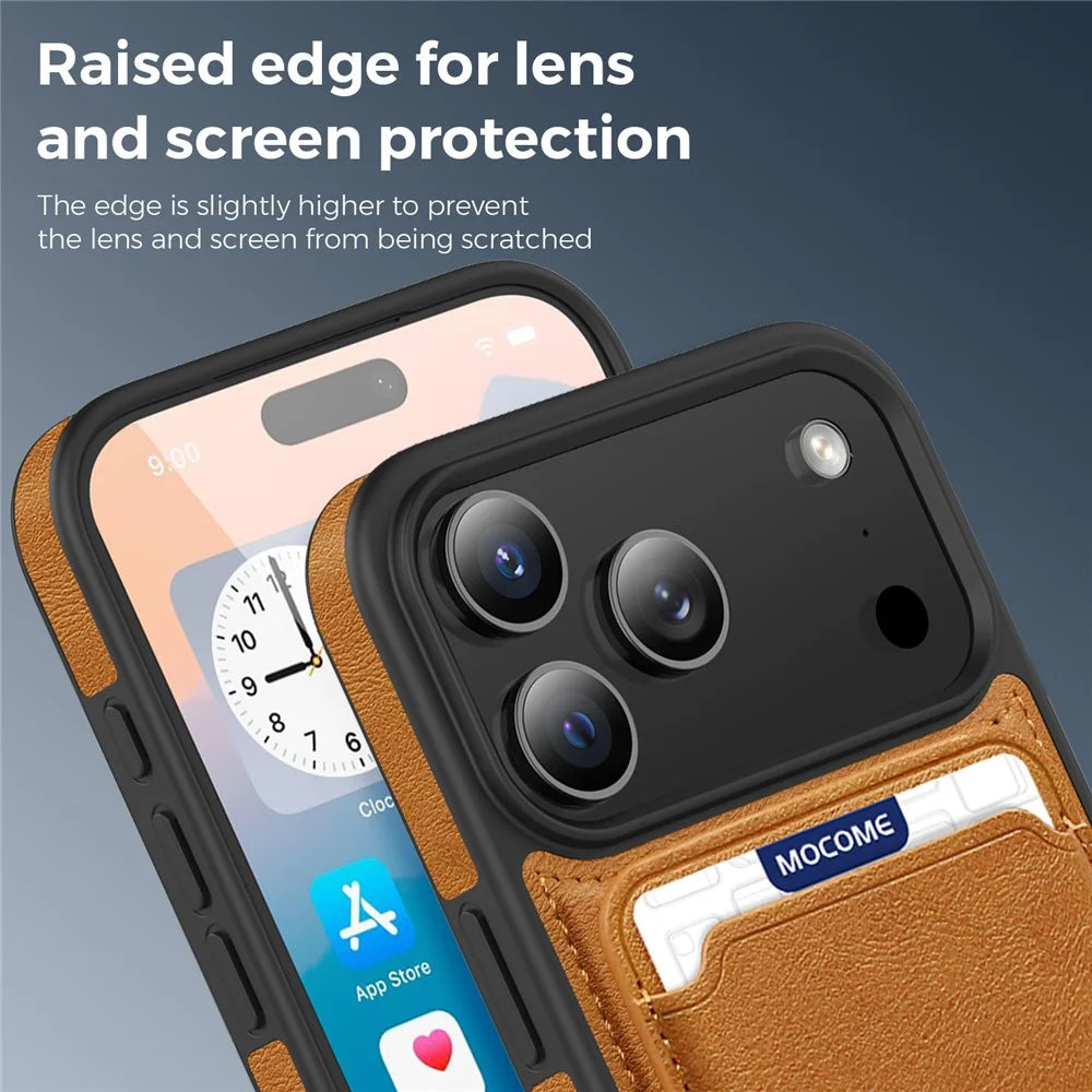 For iPhone 17 Pro Magnetic Case with Detachable Card Holder TPU + PU Leather Phone Back Cover - Brown - 6