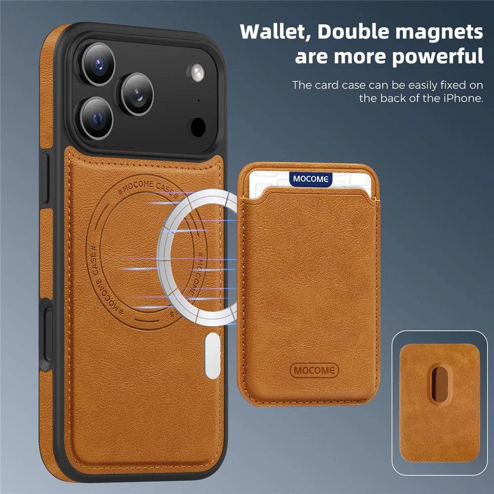 For iPhone 17 Pro Magnetic Case with Detachable Card Holder TPU + PU Leather Phone Back Cover - Brown - 7
