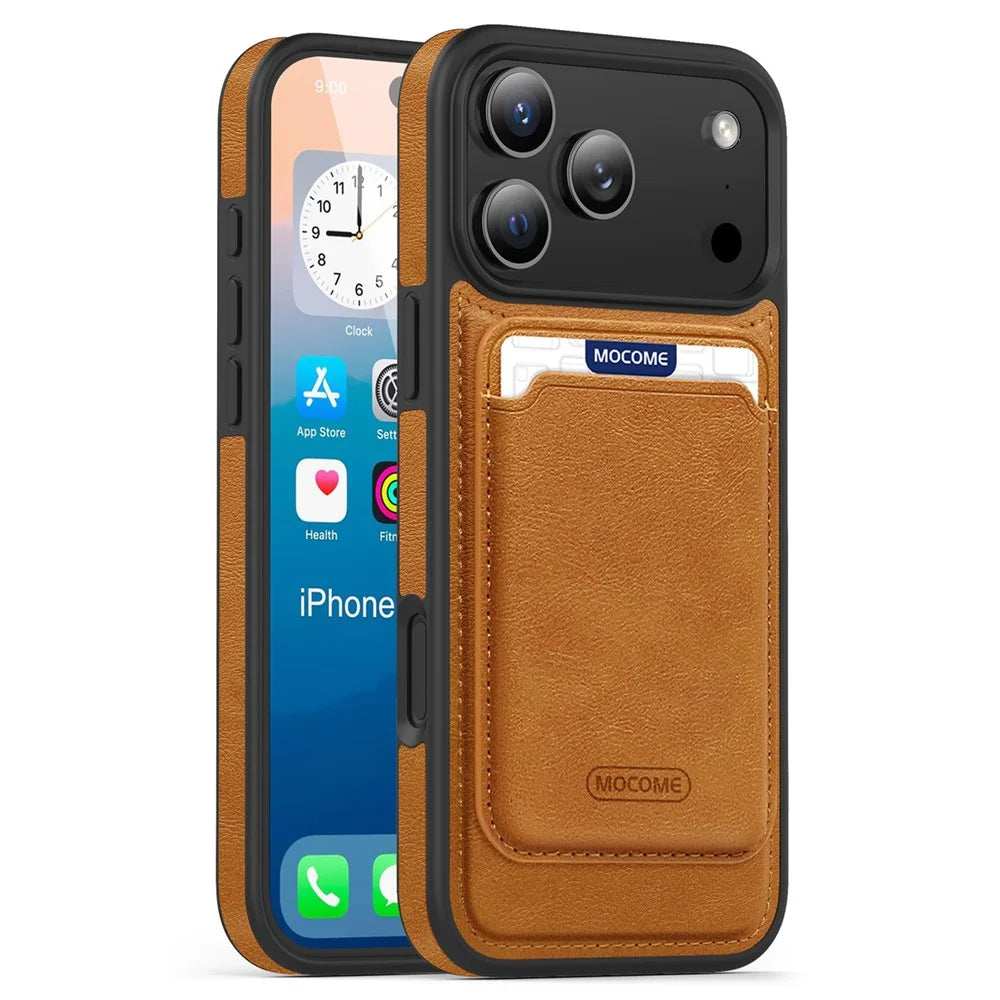For iPhone 17 Pro Max Magnetic Case with Detachable Card Holder TPU + PU Leather Phone Back Cover - Brown - 1
