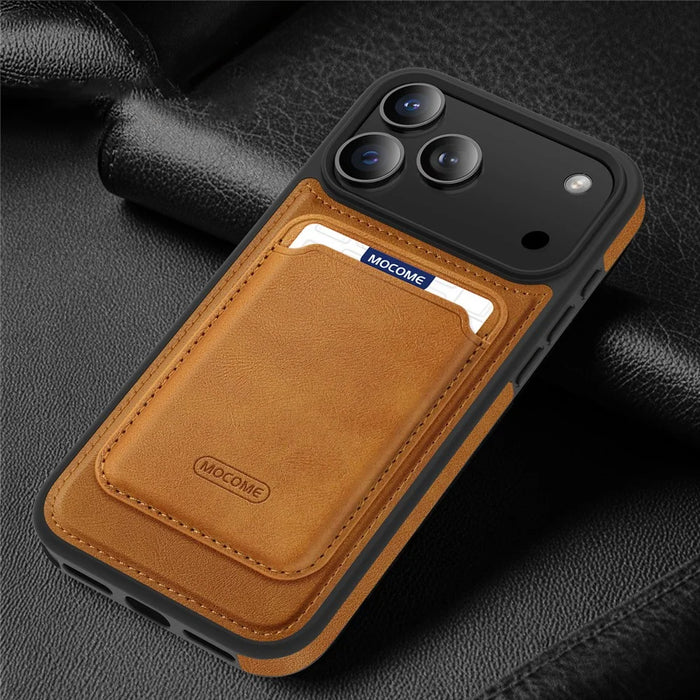 For iPhone 17 Pro Max Magnetic Case with Detachable Card Holder TPU + PU Leather Phone Back Cover - Brown - 3